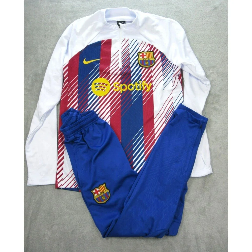 Nike FC Barcelona Tracksuit Boys Youth Sz. Small 1/4 Zip Top & Pants White Blue